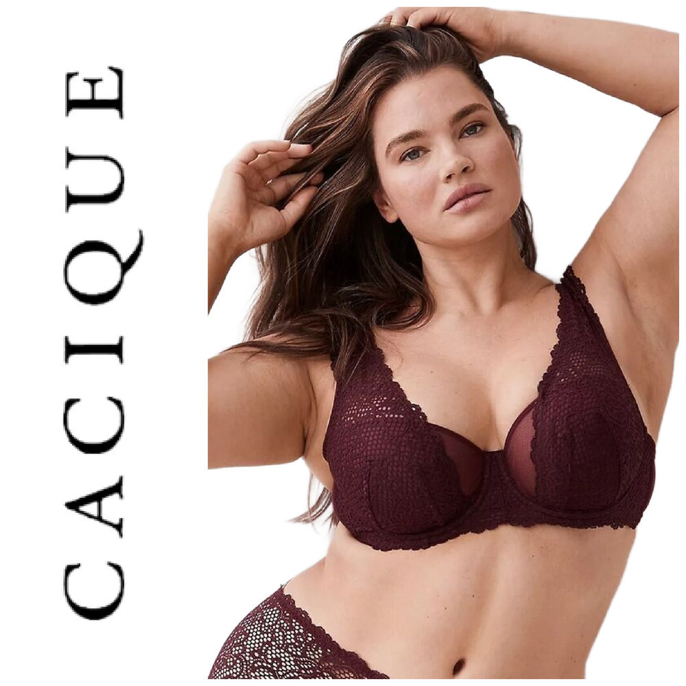New Cacique Seriously Sexy Unlined Balconette Bra Plus Sz 46C 46 C Wine NWT